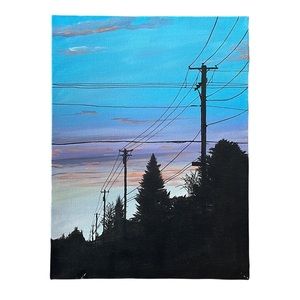 Sunset telephone pole landscape painting by @zjsstudios on Instagram